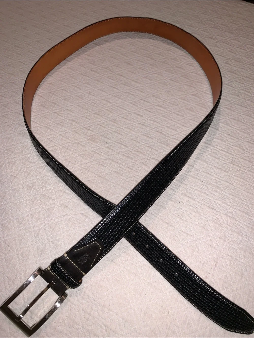 Martin Dingman, black tuscan basket weave saddle leather belt made by hand sz 44